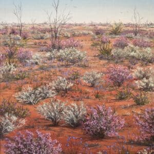 Sand Sage and Firebush with Blue Cornflowers unframed